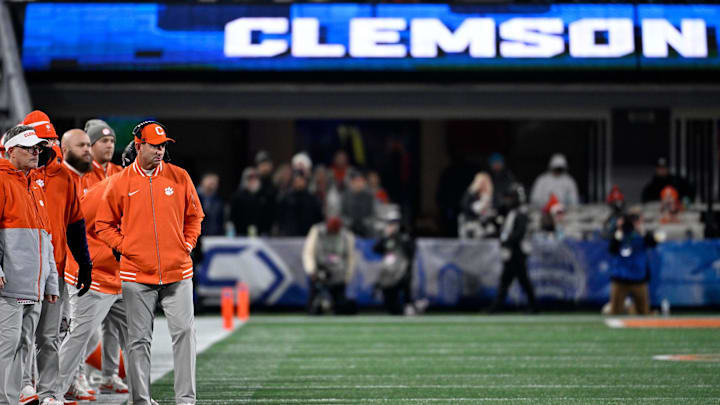 Dec 7, 2024; Charlotte, NC, USA; Clemson Tigers head coach Dabo Swinney during the second quarter against the Southern Methodist Mustangs in the 2024 ACC Championship game at Bank of America Stadium. 