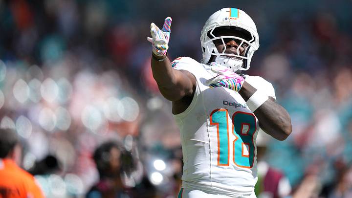 Miami Dolphins wide receiver Chris Bell (18) celebrates during the third quarter against the Cincinnati Bengals at Hard Rock Stadium. Miami Dolphins wide receiver Chris Bell (18) celebrates during the third quarter against the Cincinnati Bengals at Hard Rock Stadium.