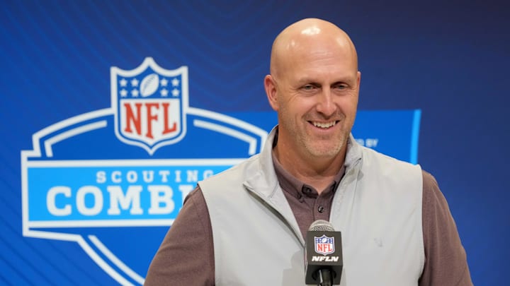 Feb 25, 2025; Indianapolis, IN, USA; Arizona Cardinals general manager Monti Ossenfort speaks during the NFL Scouting Combine at the Indiana Convention Center. Mandatory Credit: Kirby Lee-Imagn Images Feb 25, 2025; Indianapolis, IN, USA; Arizona Cardinals general manager Monti Ossenfort speaks during the NFL Scouting Combine at the Indiana Convention Center. Mandatory Credit: Kirby Lee-Imagn Images