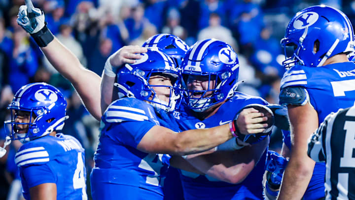 BYU quarterback Bear Bachmeier and center Bruce Mitchell