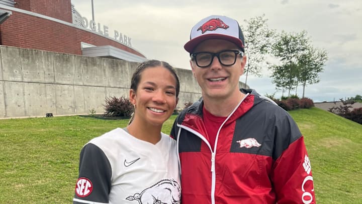 Bobby Bones and Reagan Johnson posed for a photo during Super Regional weekend in Fayetteville.