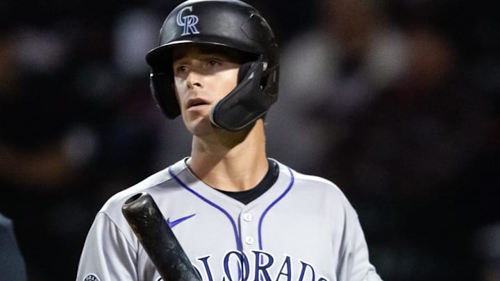 Nov 9, 2025; Mesa, AZ, USA; Colorado Rockies infielder Charlie Condon during the Arizona Fall League Fall Stars Game at Sloan Park. 