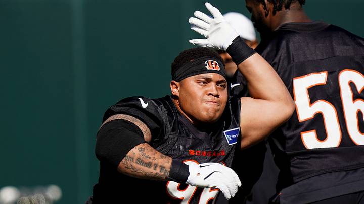 Bengals defensive tackle Landon Robinson (96) runs through a drill during a rookie mini camp workout at the Bengals practice facility in downtown Cincinnati on Friday, May 8, 2026. Bengals defensive tackle Landon Robinson (96) runs through a drill during a rookie mini camp workout at the Bengals practice facility in downtown Cincinnati on Friday, May 8, 2026.