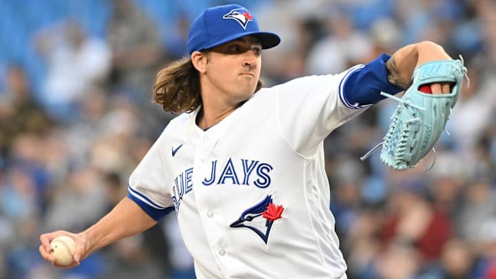 Apr 12, 2023; Toronto, Ontario, CAN;  Toronto Blue Jays starting pitcher Kevin Gausman (34) delivers