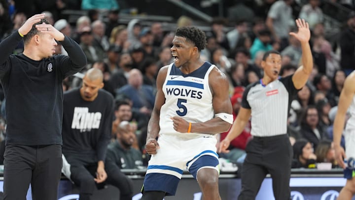 Anthony Edwards had 55 points in a loss to the Spurs on Saturday night. 