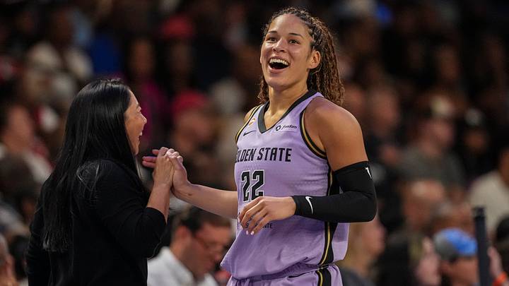 Jul 4, 2026; College Park, Georgia, USA; Golden State Valkyries guard Veronica Burton (22) reacts with head coach Natalie Nakase during the game against the Atlanta Dream during the second half at Gateway Center Arena at College Park. Mandatory Credit: Dale Zanine-Imagn Images Jul 4, 2026; College Park, Georgia, USA; Golden State Valkyries guard Veronica Burton (22) reacts with head coach Natalie Nakase during the game against the Atlanta Dream during the second half at Gateway Center Arena at College Park. Mandatory Credit: Dale Zanine-Imagn Images
