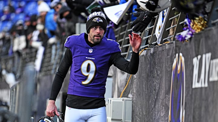 Baltimore Ravens place kicker Justin Tucker arrives before the game against the Cleveland Browns.