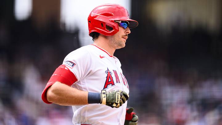 May 17, 2026; Anaheim, California, USA; Los Angeles Angels left fielder Josh Lowe (3) runs during the fifth inning against the Los Angeles Dodgers at Angel Stadium. Mandatory Credit: William Liang-Imagn Images