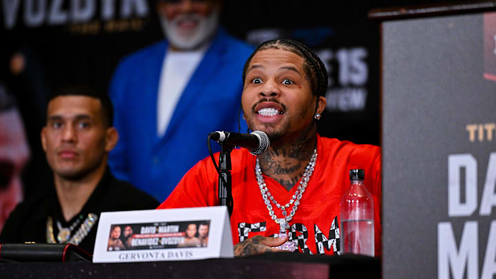 Gervonta "Tank" Davis speaks during a 2024 press conference. 