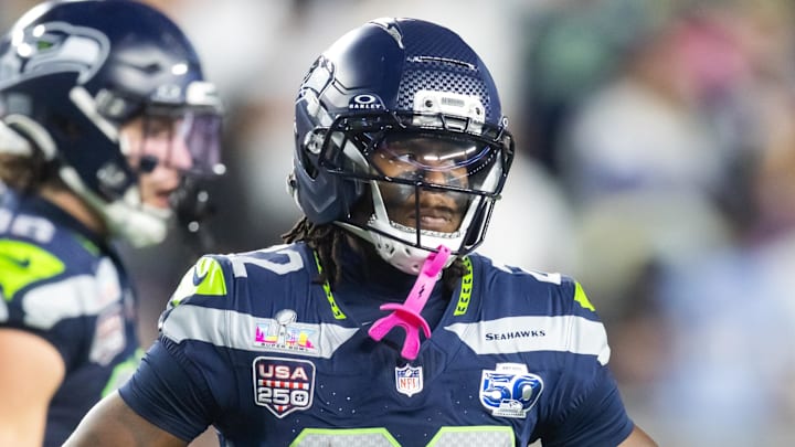 Feb 8, 2026; Santa Clara, CA, USA; Seattle Seahawks wide receiver Rashid Shaheed (22) against the New England Patriots during Super Bowl LX at Levi's Stadium.