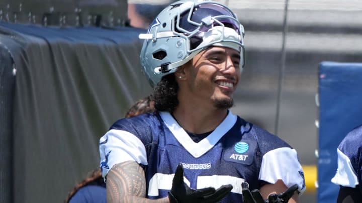 Dallas Cowboys linebacker Marist Liufau stands on the sideline during training camp at the River Ridge Fields. 