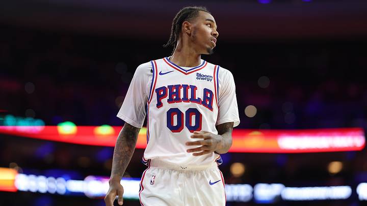 Oct 5, 2026; Philadelphia, Pennsylvania, USA; Philadelphia 76ers guard Labaron Philon Jr. (00) is seen during the third quarter against the New York Knicks at Xfinity Mobile Arena. Mandatory Credit: Bill Streicher-Imagn Images Oct 5, 2026; Philadelphia, Pennsylvania, USA; Philadelphia 76ers guard Labaron Philon Jr. (00) is seen during the third quarter against the New York Knicks at Xfinity Mobile Arena. Mandatory Credit: Bill Streicher-Imagn Images