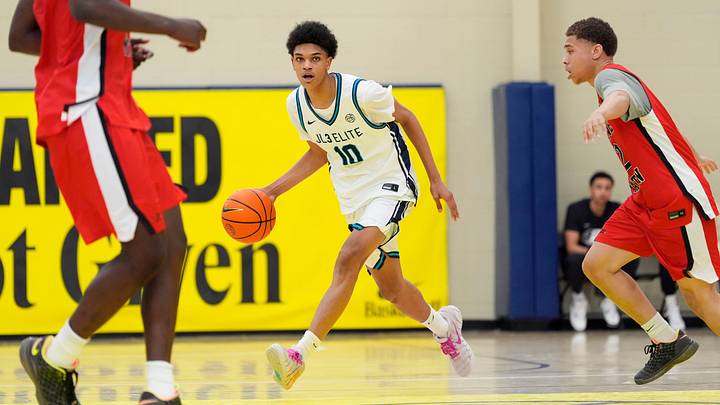 JL3 Abdul-Malik Olajuwon (10) dribbles during the third day of the 2026 Nike EYBL Peach Jam at Riverview Park Activities Center in North Augusta, S.C., on Thursday, July 16, 2026. JL3 defeated Drive Nation 61-59. JL3 Abdul-Malik Olajuwon (10) dribbles during the third day of the 2026 Nike EYBL Peach Jam at Riverview Park Activities Center in North Augusta, S.C., on Thursday, July 16, 2026. JL3 defeated Drive Nation 61-59.