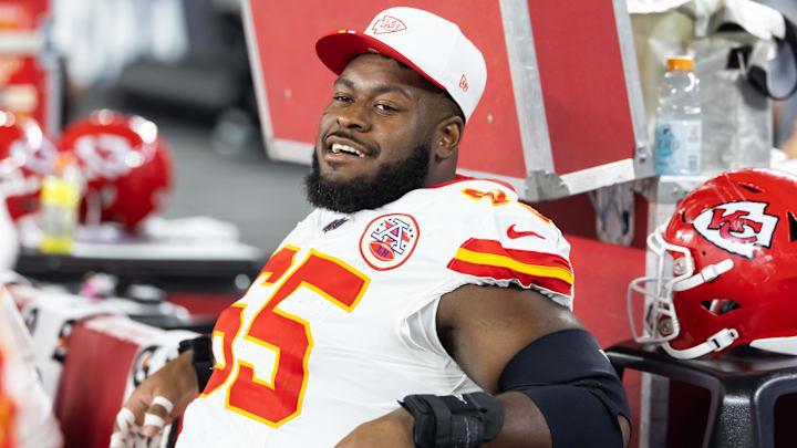 Kansas City Chiefs guard Trey Smith against the Arizona Cardinals during a preseason NFL game. Kansas City Chiefs guard Trey Smith against the Arizona Cardinals during a preseason NFL game.