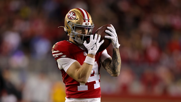 San Francisco 49ers wide receiver Ricky Pearsall (14) catches a pass during the second quarter against the Detroit Lions at Levi's Stadium.