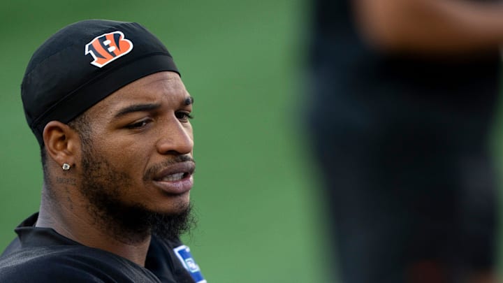 Cincinnati Bengals wide receiver Ja'Marr Chase (1) stands on the field during Bengals Camp practice at Paycor Stadium in Cincinnati on Aug. 2, 2025.