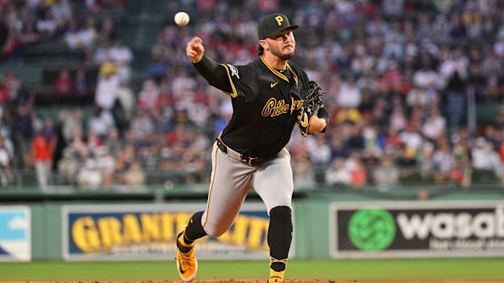 Pittsburgh Pirates starting pitcher Paul Skenes pitches against the Boston Red Sox during the first inning at Fenway Park.