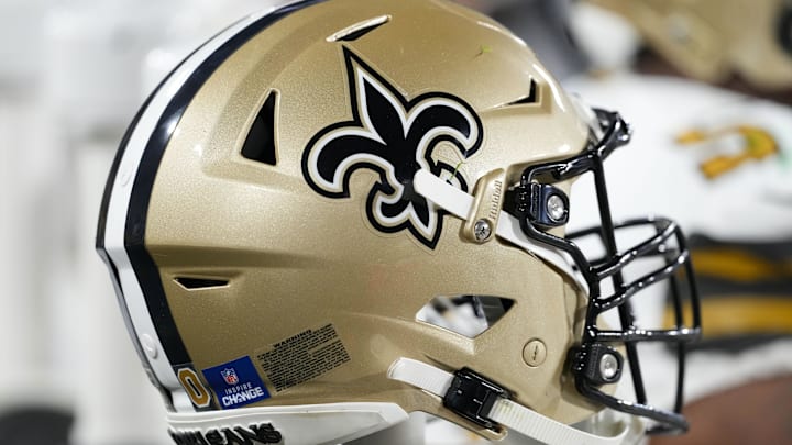 Dec 23, 2024; Green Bay, Wisconsin, USA; General view of a New Orleans Saints helmet during the game against the Green Bay Packers at Lambeau Field. Mandatory Credit: Jeff Hanisch-Imagn Images Dec 23, 2024; Green Bay, Wisconsin, USA; General view of a New Orleans Saints helmet during the game against the Green Bay Packers at Lambeau Field. Mandatory Credit: Jeff Hanisch-Imagn Images