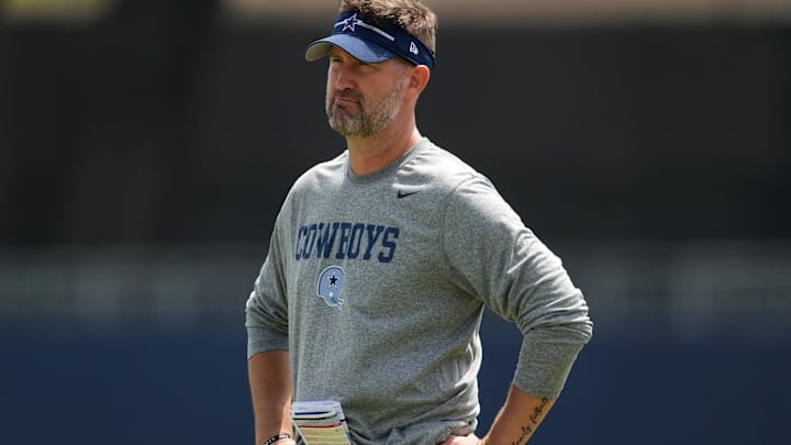 Dallas Cowboys offensive coordinator Brian Schottenheimer during training camp.