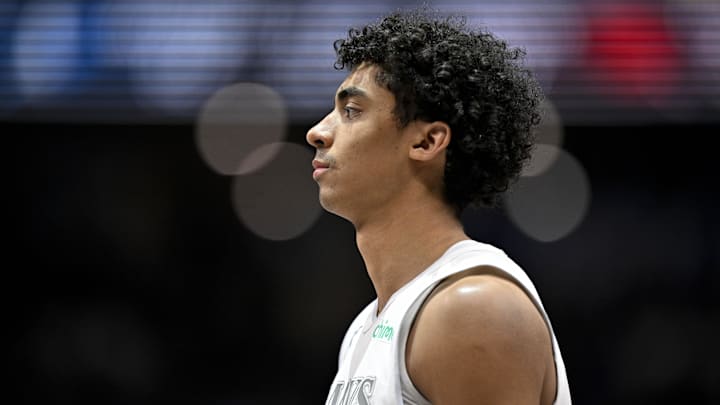 Apr 11, 2025; Dallas, Texas, USA; Dallas Mavericks guard Max Christie (00) looks on during the second half against the Toronto Raptors at the American Airlines Center. Mandatory Credit: Jerome Miron-Imagn Images Apr 11, 2025; Dallas, Texas, USA; Dallas Mavericks guard Max Christie (00) looks on during the second half against the Toronto Raptors at the American Airlines Center. Mandatory Credit: Jerome Miron-Imagn Images