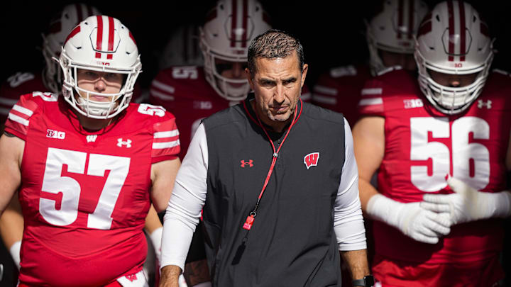 Oct 18, 2025; Madison, Wisconsin, USA; Wisconsin Badgers head coach Luke Fickell during walks onto the field prior to the game against the Ohio State Buckeyes at Camp Randall Stadium. Mandatory Credit: Jeff Hanisch-Imagn Images Oct 18, 2025; Madison, Wisconsin, USA; Wisconsin Badgers head coach Luke Fickell during walks onto the field prior to the game against the Ohio State Buckeyes at Camp Randall Stadium. Mandatory Credit: Jeff Hanisch-Imagn Images