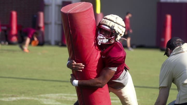 FSU football players participate in fall practice as the team prepares for Georgia Tech at the Albert J Dunlap training center on Tuesday, Aug. 13, 2024.