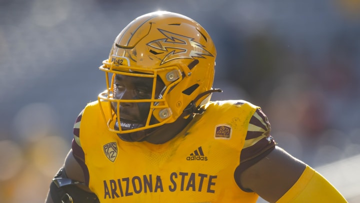 Nov 19, 2022; Tempe, Arizona, USA; Arizona State Sun Devils defensive lineman B.J. Green (35) against the Oregon State Beavers at Sun Devil Stadium. Mandatory Credit: Mark J. Rebilas-USA TODAY Sports