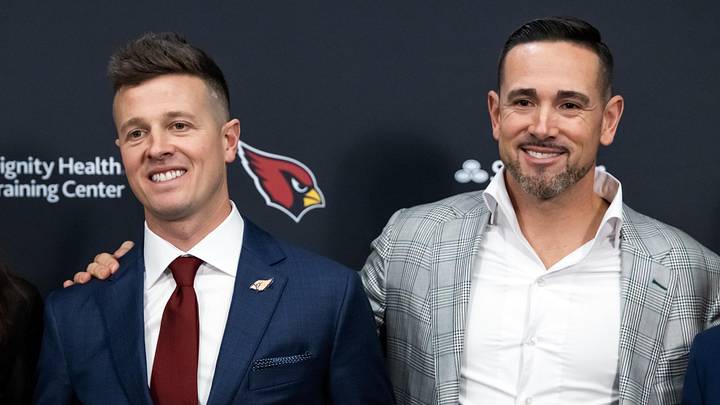 Feb 3, 2026; Tempe, AZ, USA; Arizona Cardinals head coach Mike LaFleur (left) and brother and Green Bay Packers head coach Matt LaFleur at an introductory press conference at the Cardinals training facility. Mandatory Credit: Mark J. Rebilas-Imagn Images Feb 3, 2026; Tempe, AZ, USA; Arizona Cardinals head coach Mike LaFleur (left) and brother and Green Bay Packers head coach Matt LaFleur at an introductory press conference at the Cardinals training facility. Mandatory Credit: Mark J. Rebilas-Imagn Images