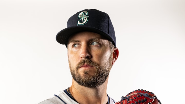 Seattle Mariners pitcher Drew Pomeranz poses for a portrait during media day at Peoria Sports Complex on Feb. 20.