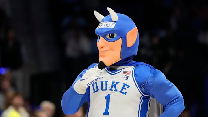 Mar 14, 2025; Charlotte, NC, USA; Duke Blue Devils mascot in the second half at Spectrum Center. Mandatory Credit: Bob Donnan-Imagn Images