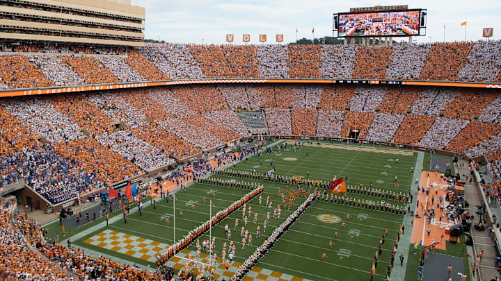 Tennessee Runs Through the T in an orange and white checkered Neyland Stadium on Saturday, September 24, 2022 in Knoxville, Tenn to mark the start of the NCAA college football game against Florida in Knoxville, Tenn.