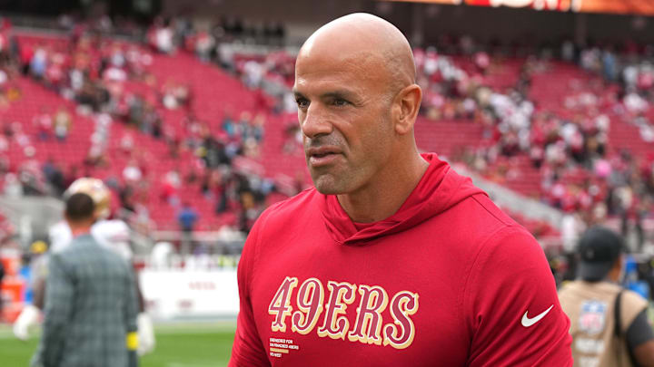 Sep 28, 2025; Santa Clara, California, USA; San Francisco 49ers defensive coordinator Robert Saleh walks off of the field after the game against the Jacksonville Jaguars at Levi's Stadium. Mandatory Credit: Darren Yamashita-Imagn Images Sep 28, 2025; Santa Clara, California, USA; San Francisco 49ers defensive coordinator Robert Saleh walks off of the field after the game against the Jacksonville Jaguars at Levi's Stadium. Mandatory Credit: Darren Yamashita-Imagn Images