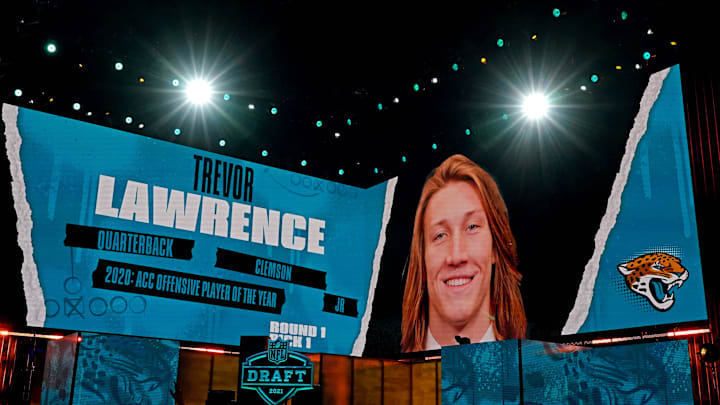Apr 29, 2021; Cleveland, Ohio, USA; NFL commissioner Roger Goodell announces Trevor Lawrence