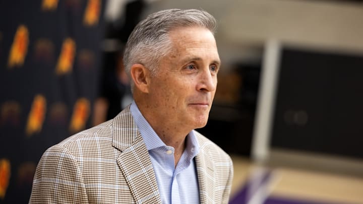 Jun 10, 2025; Scottsdale, AZ, USA; Phoenix Suns general manager Brian Gregory during an introductory press conference at the Verizon 5g Performance Center. Mandatory Credit: Mark J. Rebilas-Imagn Images