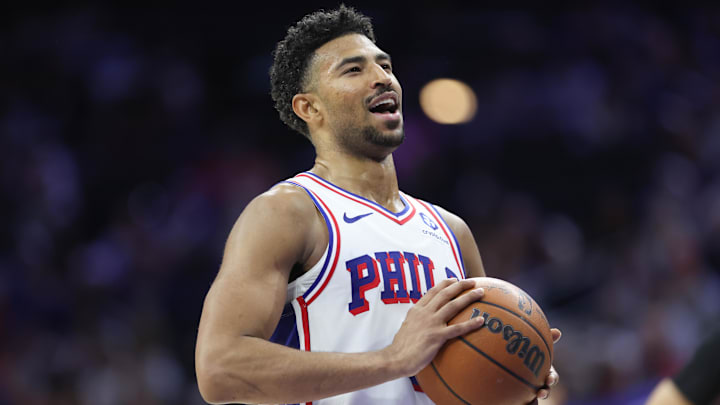 Mar 14, 2026; Philadelphia, Pennsylvania, USA; Philadelphia 76ers guard Quentin Grimes (5) prepares to shoot a foul shot against the Brooklyn Nets during the fourth quarter at Xfinity Mobile Arena. Mandatory Credit: Bill Streicher-Imagn Images Mar 14, 2026; Philadelphia, Pennsylvania, USA; Philadelphia 76ers guard Quentin Grimes (5) prepares to shoot a foul shot against the Brooklyn Nets during the fourth quarter at Xfinity Mobile Arena. Mandatory Credit: Bill Streicher-Imagn Images