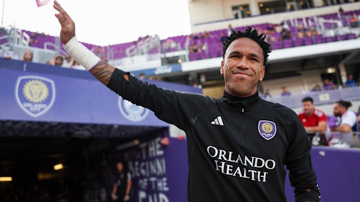 Oct 19, 2024; Orlando, Florida, USA; Orlando City goalkeeper Pedro Gallese (1) takes the field for warms up before a match against Atlanta United at Inter&Co Stadium. Mandatory Credit: Nathan Ray Seebeck-Imagn Images