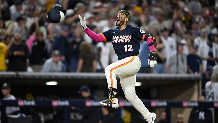 Sep 4, 2026; San Diego, California, USA; San Diego Padres catcher Luis Campusano (12) celebrates after hitting a walk-off home run during the tenth inning against the New York Yankees at Petco Park. Mandatory Credit: Denis Poroy-Imagn Images Sep 4, 2026; San Diego, California, USA; San Diego Padres catcher Luis Campusano (12) celebrates after hitting a walk-off home run during the tenth inning against the New York Yankees at Petco Park. Mandatory Credit: Denis Poroy-Imagn Images
