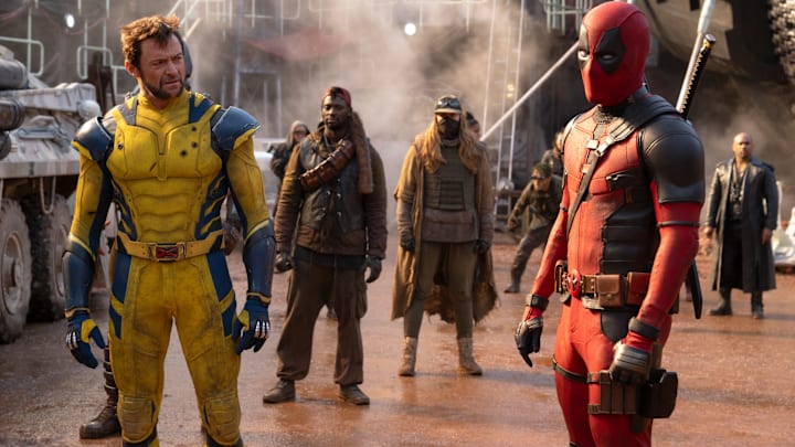 (L-R): Hugh Jackman as Wolverine/Logan and Ryan Reynolds as Deadpool/Wade Wilson in 20th Century Studios/Marvel Studios' DEADPOOL & WOLVERINE. Photo by Jay Maidment. © 2024 20th Century Studios / © and ™ 2024 MARVEL.