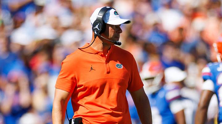 Sep 26, 2026; Gainesville, Florida, USA; Florida Gators head coach Jon Sumrall looks on while walking on the field before a game against the Mississippi Rebels at Ben Hill Griffin Stadium. Mandatory Credit: Matt Pendleton-Imagn Images