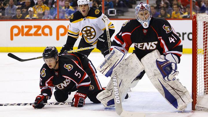 Craig Anderson in his Colorado Avalanche gear in the first few starts for the Senators