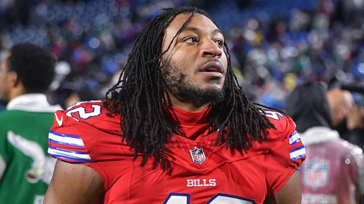 Buffalo Bills linebacker Dorian Williams (42) leaves the field after a game against the Philadelphia Eagles at Highmark Stadium.