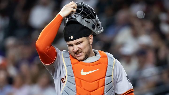 Sep 16, 2025; Phoenix, Arizona, USA; San Francisco Giants catcher Patrick Bailey against the Arizona Diamondbacks at Chase Field. Mandatory Credit: Mark J. Rebilas-Imagn Images