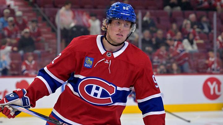 Sep 22, 2025; Montreal, Quebec, CAN; Montreal Canadiens forward Patrik Laine (92) skates during the warmup period before the game against the Pittsburgh Penguins at the Bell Centre. Mandatory Credit: Eric Bolte-Imagn Images