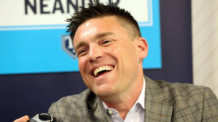 Feb 15, 2024; Tampa, FL, USA; Tampa Bay Rays president of baseball operations Erik Neander talks with media at George M. Steinbrenner Field. Feb 15, 2024; Tampa, FL, USA; Tampa Bay Rays president of baseball operations Erik Neander talks with media at George M. Steinbrenner Field.