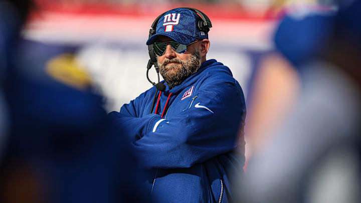 Dec 29, 2024; East Rutherford, New Jersey, USA; New York Giants head coach Brian Daboll looks on during the first half against the Indianapolis Colts at MetLife Stadium. Dec 29, 2024; East Rutherford, New Jersey, USA; New York Giants head coach Brian Daboll looks on during the first half against the Indianapolis Colts at MetLife Stadium.