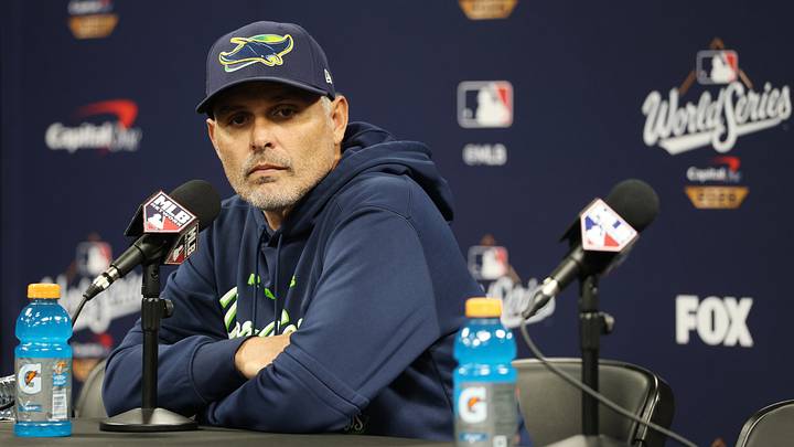 Oct 26, 2026; St. Petersburg, Florida, USA; Tampa Bay Rays manager Kevin Cash speaks in a press conference before game three of the 2026 World Series against the Milwaukee Brewers at Tropicana Field. Mandatory Credit: Nathan Ray Seebeck-Imagn Images Oct 26, 2026; St. Petersburg, Florida, USA; Tampa Bay Rays manager Kevin Cash speaks in a press conference before game three of the 2026 World Series against the Milwaukee Brewers at Tropicana Field. Mandatory Credit: Nathan Ray Seebeck-Imagn Images