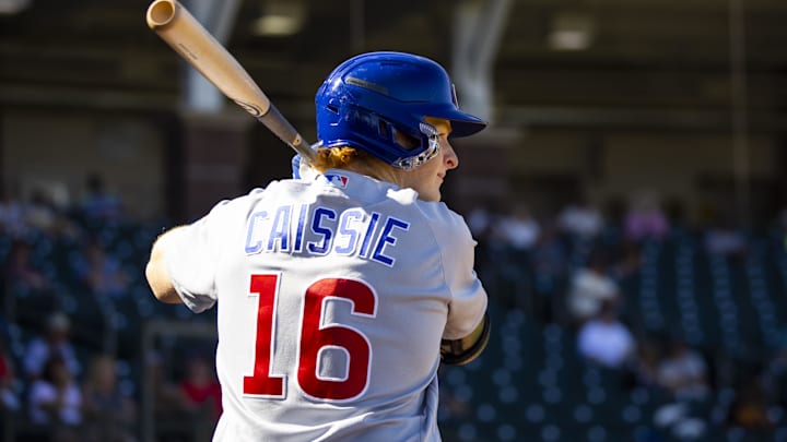 Oct 26, 2022; Surprise, Arizona, USA; Chicago Cubs outfielder Owen Caissie plays for the Mesa Solar