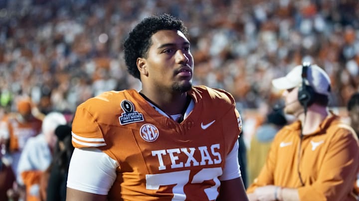 Texas Longhorns offensive lineman Brandon Baker against the Clemson Tigers. Texas Longhorns offensive lineman Brandon Baker against the Clemson Tigers.