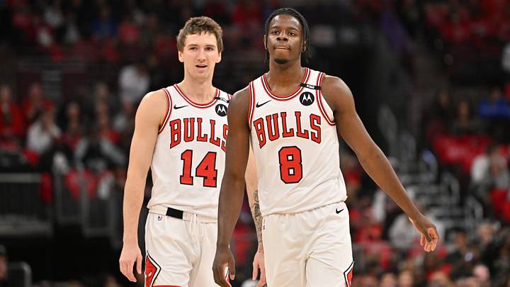Oct 24, 2026; Chicago, Illinois, USA; Chicago Bulls forward Matas Buzelis (14) and forward Caleb Wilson (8) during the first half against the Washington Wizards at United Center. Mandatory Credit: Patrick Gorski-Imagn Images Oct 24, 2026; Chicago, Illinois, USA; Chicago Bulls forward Matas Buzelis (14) and forward Caleb Wilson (8) during the first half against the Washington Wizards at United Center. Mandatory Credit: Patrick Gorski-Imagn Images