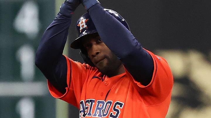 Aug 21, 2026; Houston, Texas, USA; Houston Astros designated hitter Yordan Alvarez (44) reacts to his RBI double against the Athletics in the seventh inning at Daikin Park. Mandatory Credit: Thomas Shea-Imagn Images Aug 21, 2026; Houston, Texas, USA; Houston Astros designated hitter Yordan Alvarez (44) reacts to his RBI double against the Athletics in the seventh inning at Daikin Park. Mandatory Credit: Thomas Shea-Imagn Images